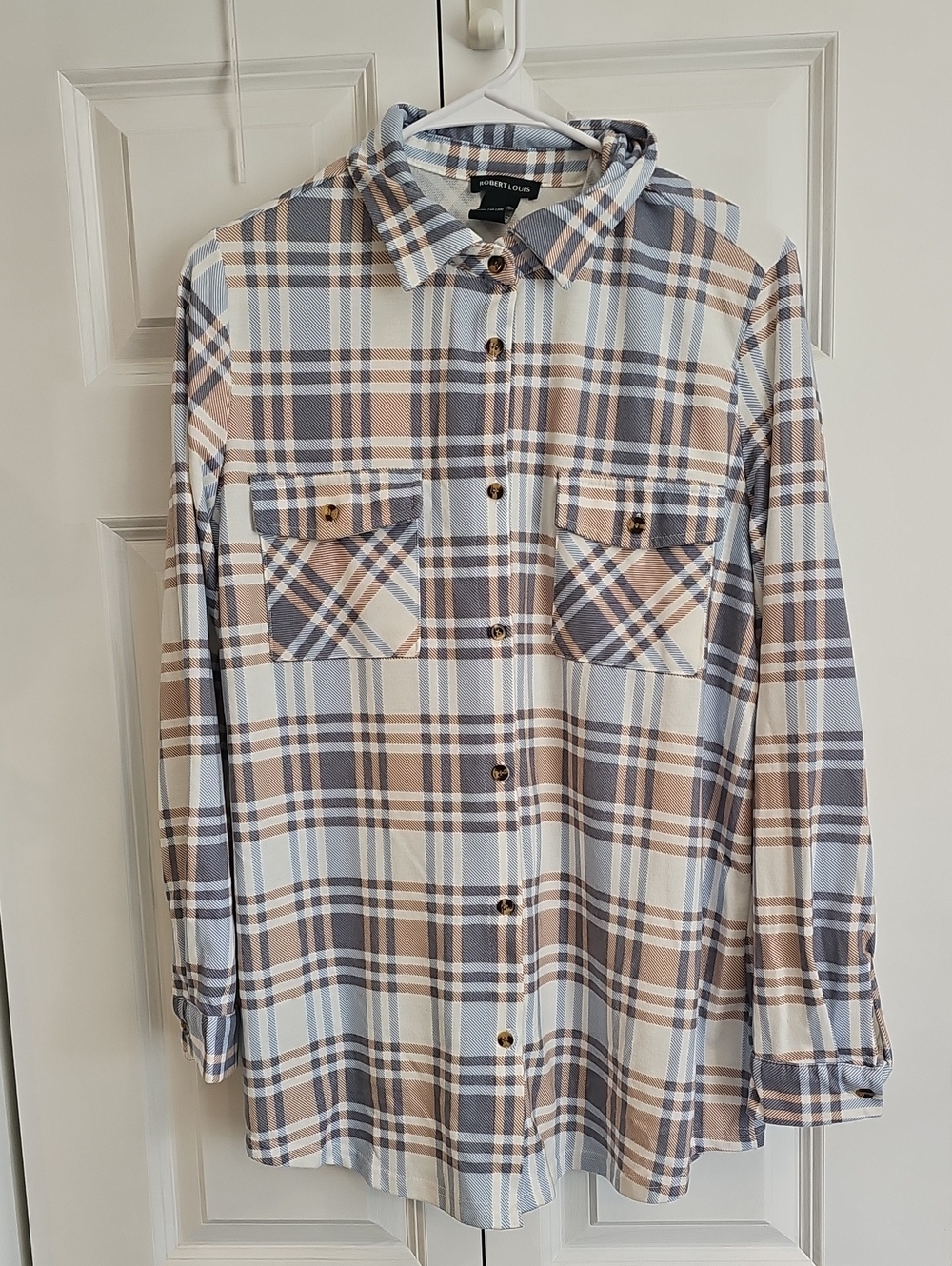 Robert Louis Light Blue and Beige Plaid Button-Down Shirt